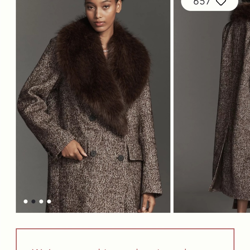 Anthropologie Brown Trench Coat with Faux Fur - Picture 4 of 4